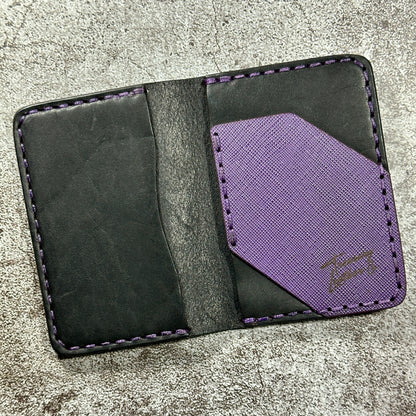 Minimalist Bifold Card Wallet | 4 Pocket | Italian Saffiano | Purple