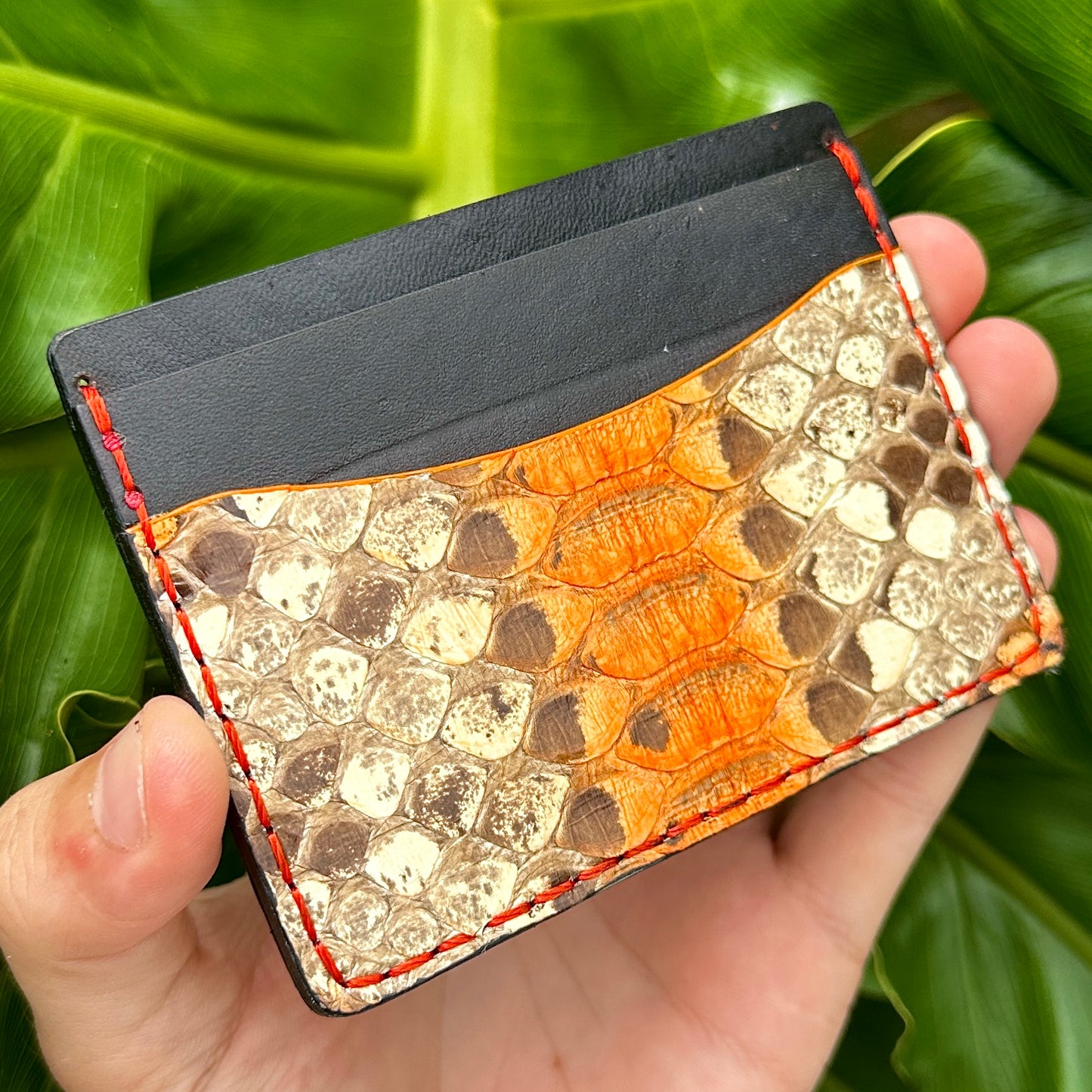 5 Pocket Wallet Python Snake Skin Wallet | RFID |Card & Cash Holder | Orange