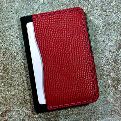 Minimalist Bifold Card Wallet | 4 Pocket | Saffiano | Red Black