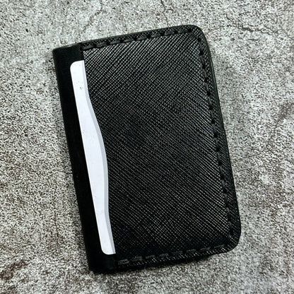 Minimalist Bifold Card Wallet | 4 Pocket | Italian Saffiano | Black