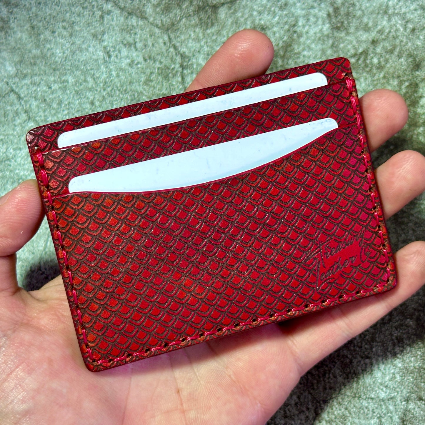 5 Pocket Wallet | RFID Protected | Card & Cash Holder | Dragon Scales | Red