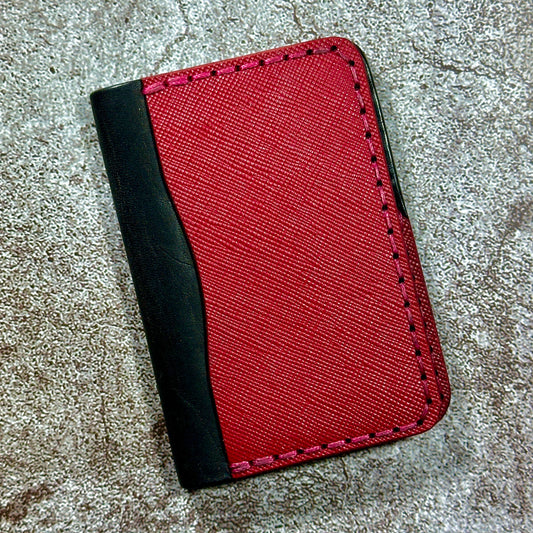 Minimalist Bifold Card Wallet | 4 Pocket | Saffiano | Red Black