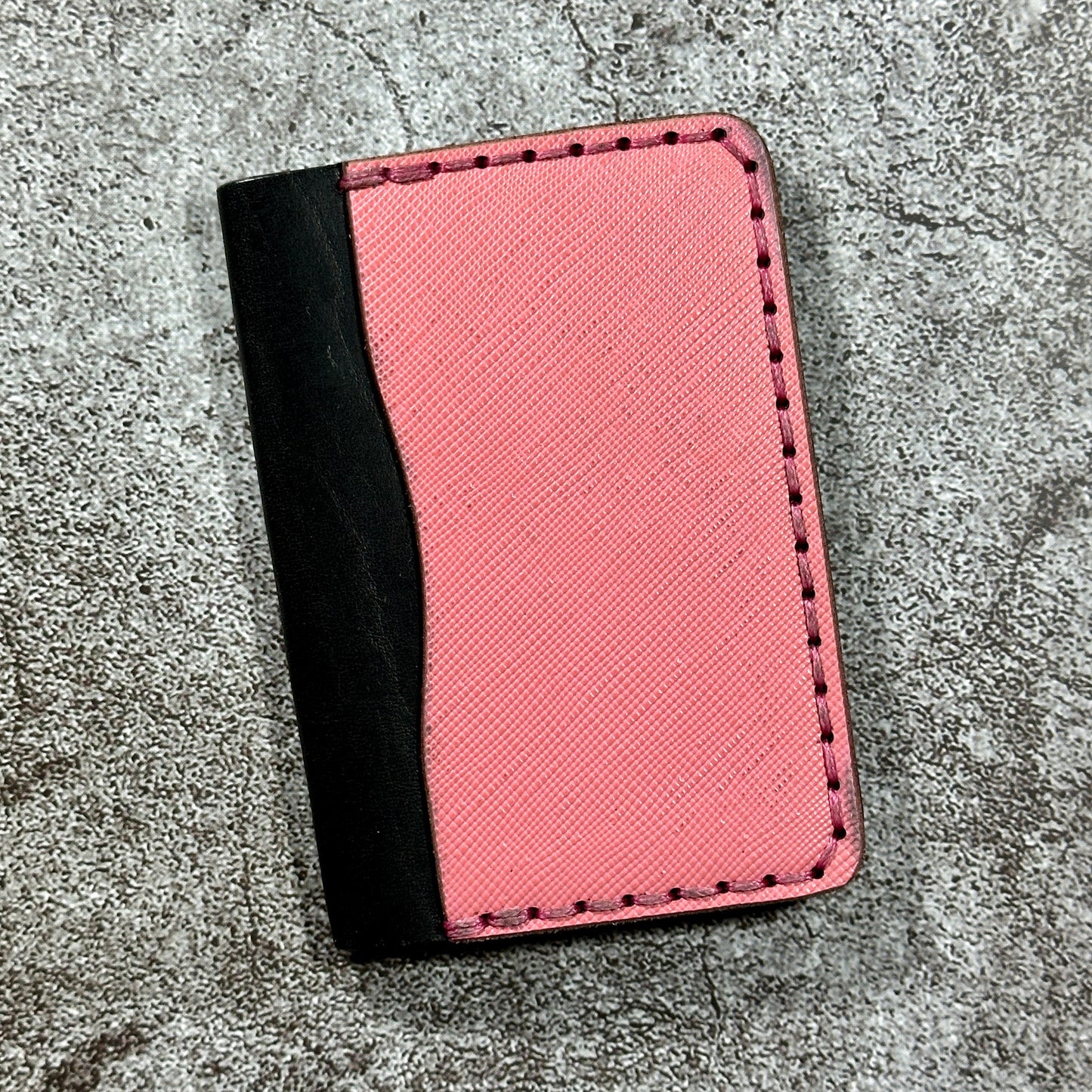 Minimalist Bifold Card Wallet | 4 Pocket | Italian Saffiano | Pink Black