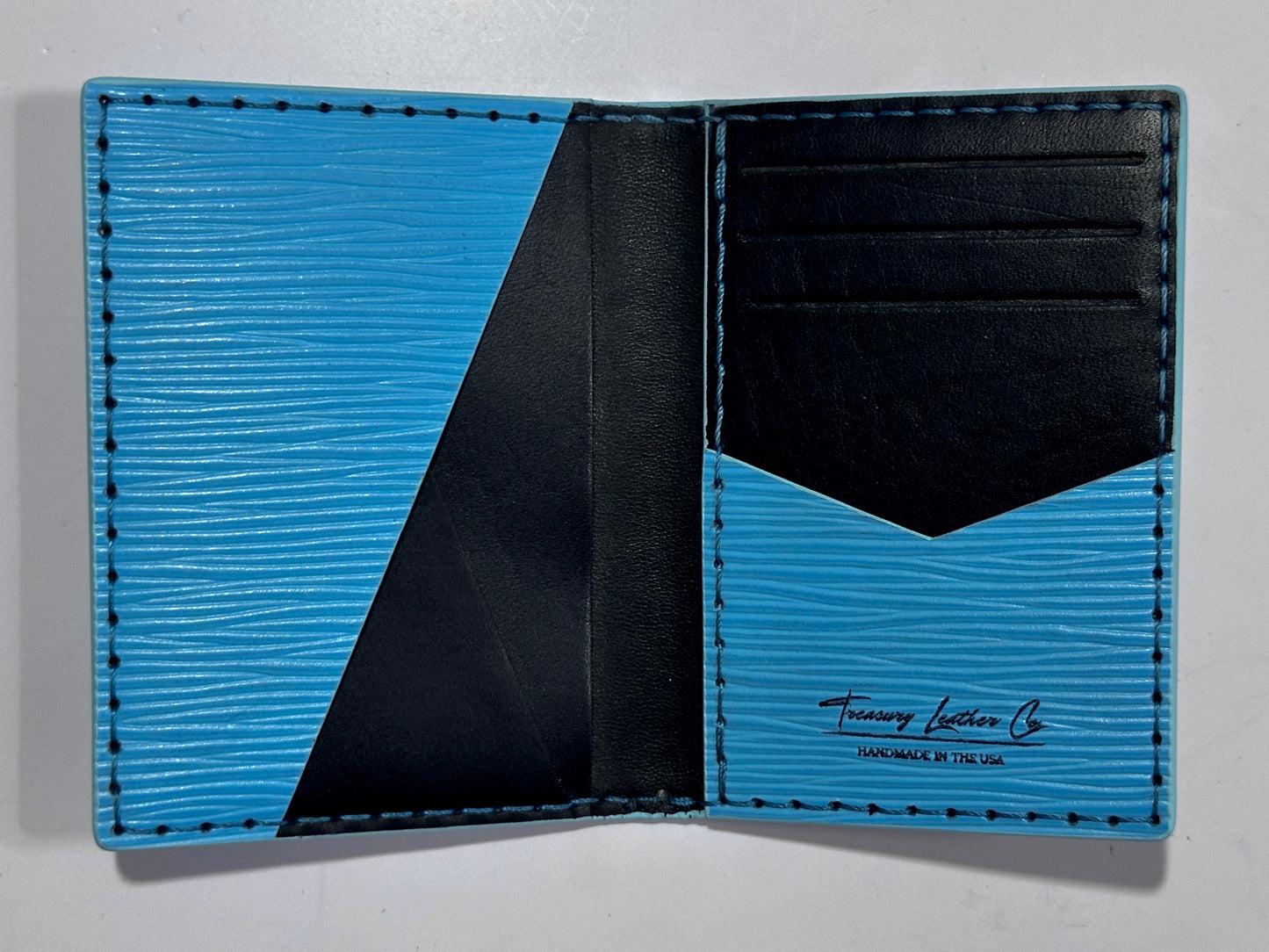 Pocket Organizer 9 Pocket Bifold Wallet | Black Tiffany Blue Epi | RFID Protected