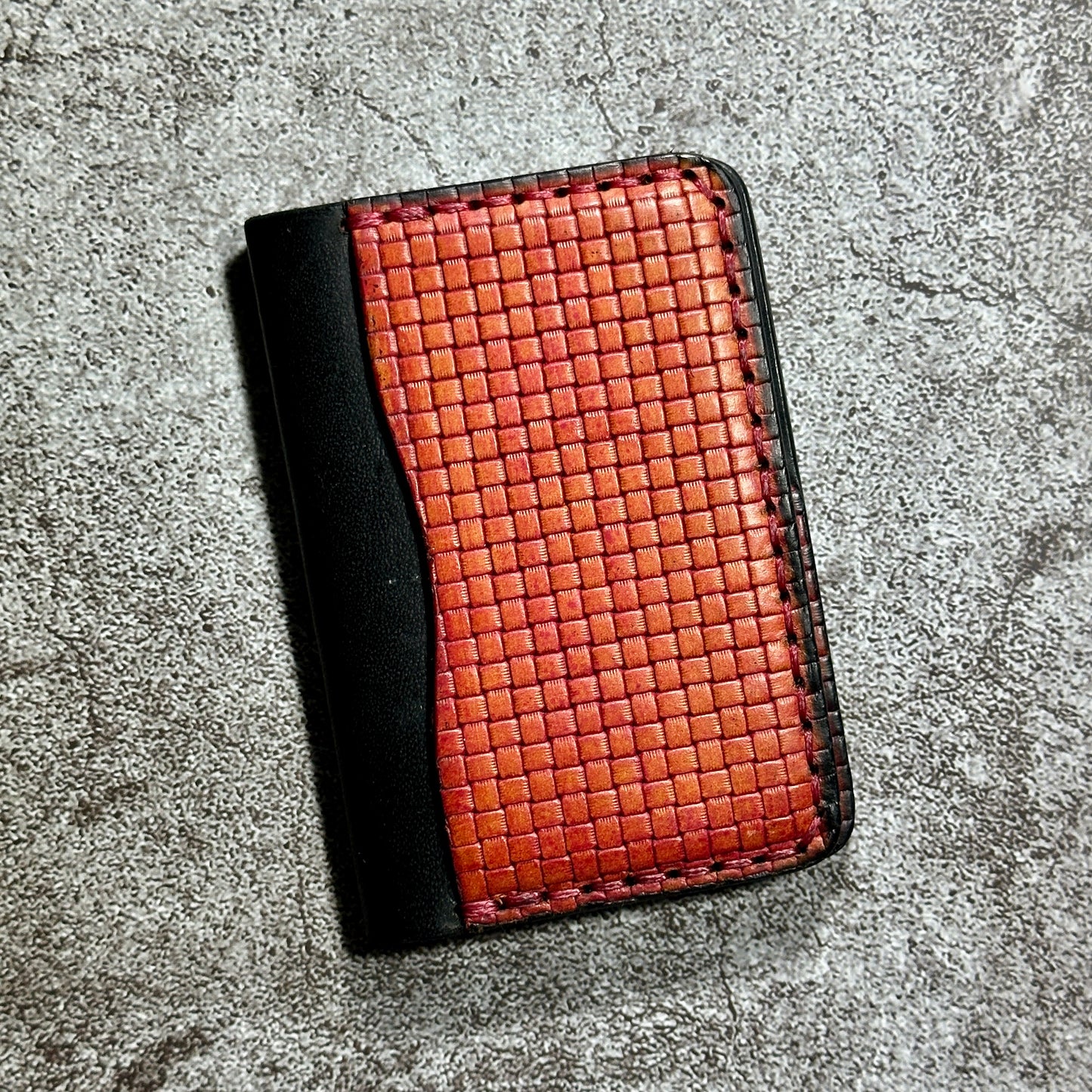 Minimalist Bifold Card Wallet | 4 Pocket | Italian Weave | Fire Orange Black