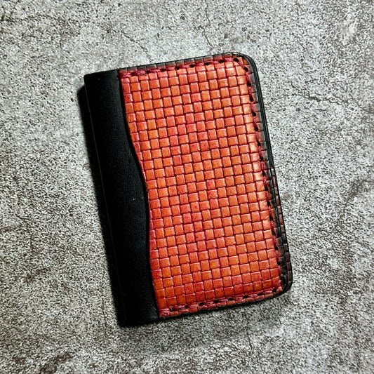 Minimalist Bifold Card Wallet | 4 Pocket | Italian Weave | Fire Orange Black
