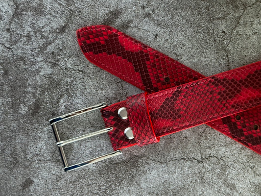 Red Python Leather Belt 1.5" (Polished Nickel)
