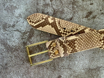 Desert Sand Python Leather Belt 1.5" (Polished Brass)