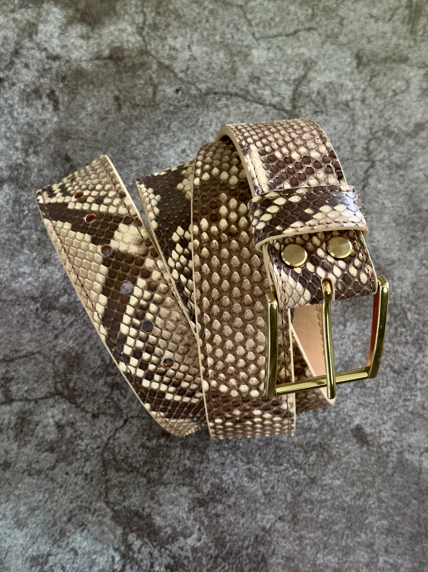 Desert Sand Python Leather Belt 1.5" (Polished Brass)