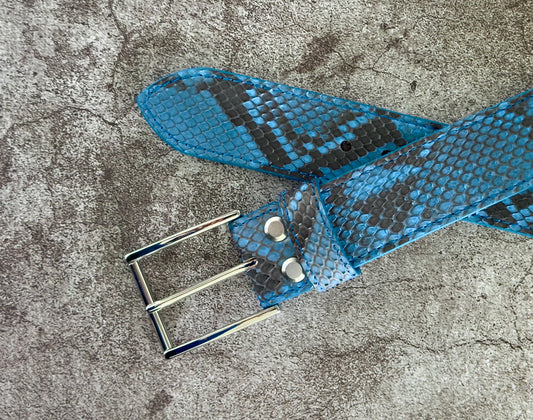 Sky Blue Python Leather Belt 1.5" (Polished Nickel)