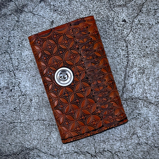 | Ready to Ship | Billet Box Rev 4 Hand Tooled Geo Diamond | Antique Brown |