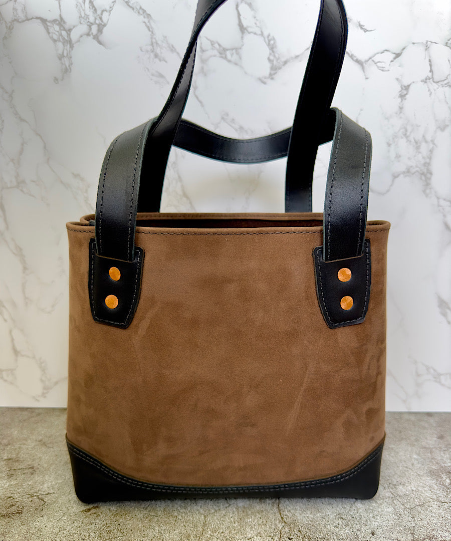 The Midday Mini Tote Bag | Black & Taupe Suede | (Ready to Ship)