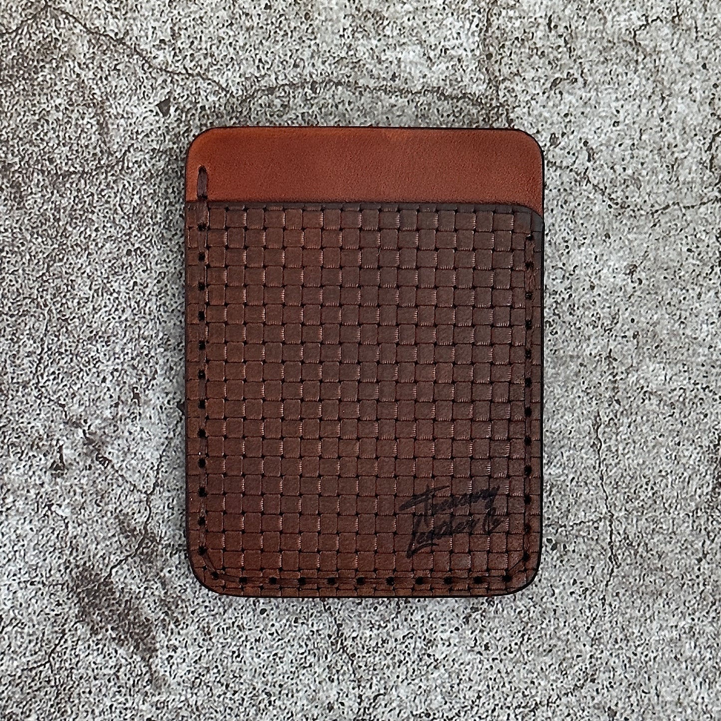 The "Clip" Card Holder & Money Clip Weave Pattern | Dark Antique Brown |