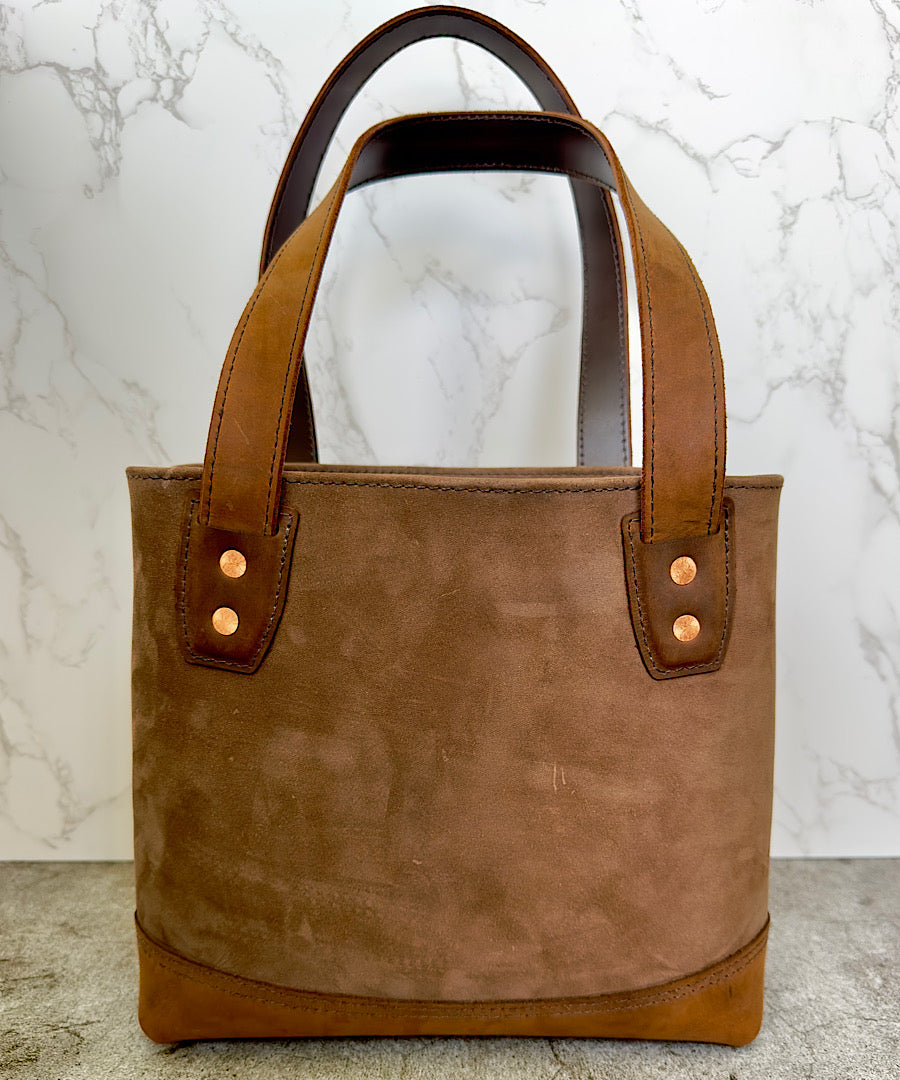 The Midday Mini Tote Bag | Taupe & Brown Suede | (Ready to Ship)
