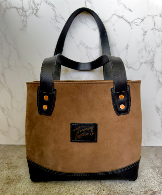 The Midday Mini Tote Bag | Black & Taupe Suede | (Ready to Ship)