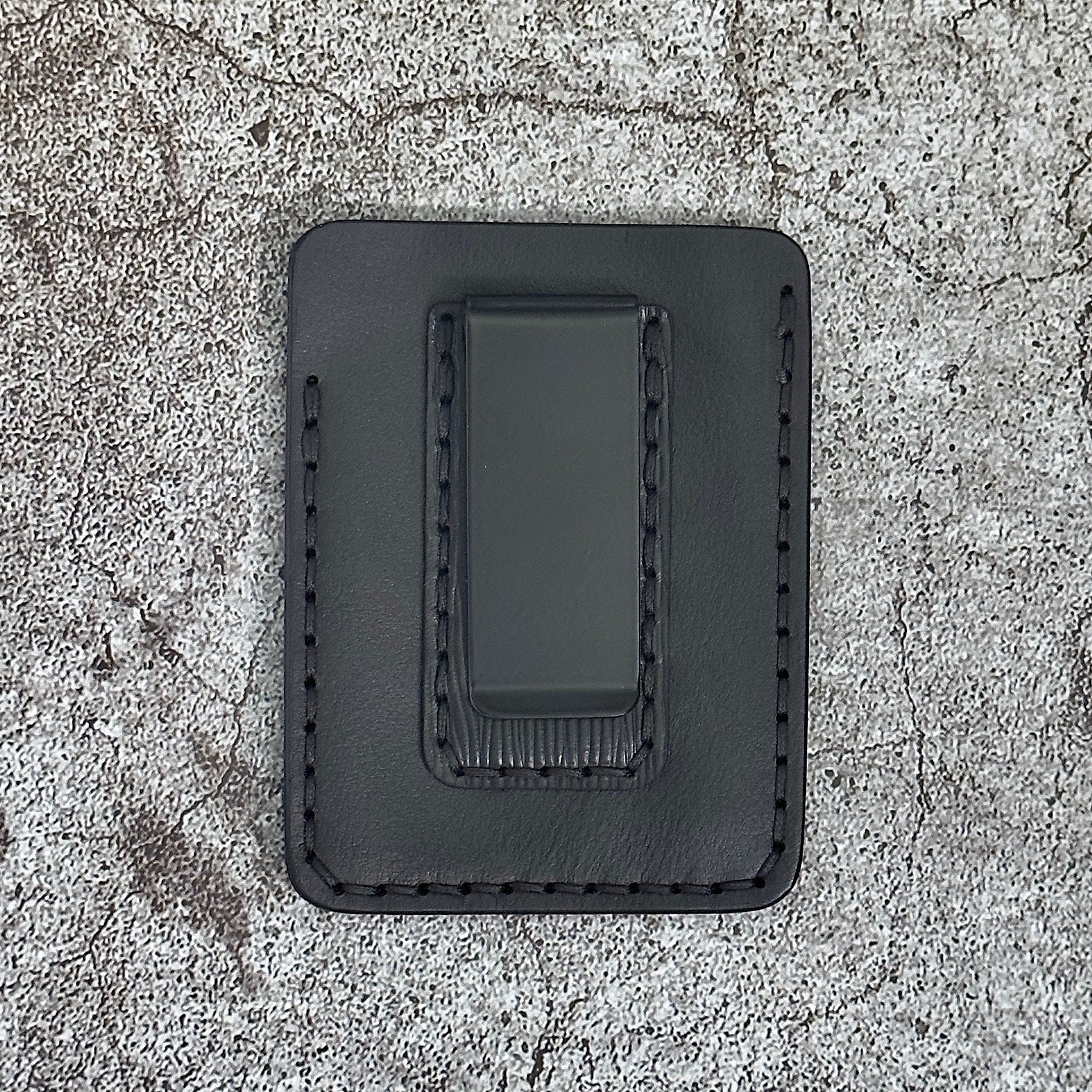 Handmade Card Holder & Money Clip in Epi Pattern Veg Tan leather | Black | Handmade Wallet Minimalist