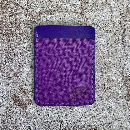 Handmade Card Holder & Money Clip in Saffiano Veg Tan leather | Purple | Handmade Wallet Minimalist