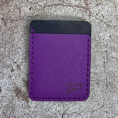 Handmade Card Holder & Money Clip in Saffiano Veg Tan leather | Purple Black | Handmade Wallet Minimalist